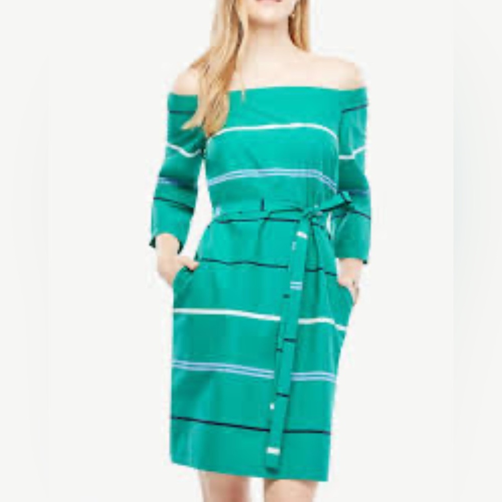 Ann Taylor Teal and Blue Striped Long Sleeve Dress